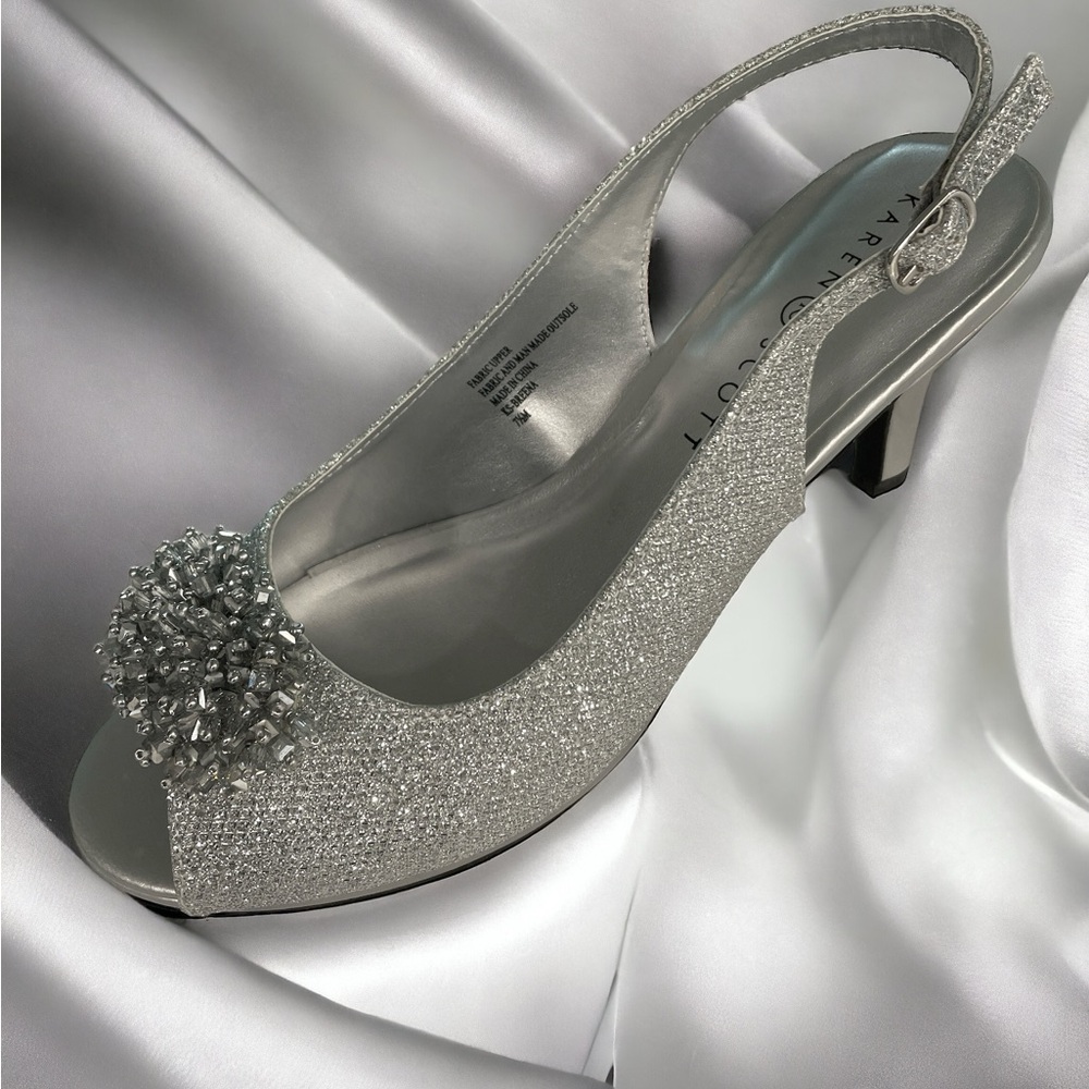 Karen Scott Sparkling Silver Slingback Heels